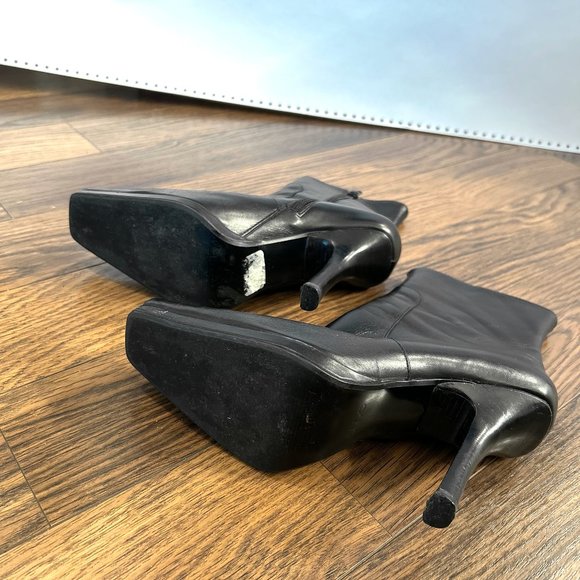 Vintage Aldo Black Leather Ankle Mid Calf High Heeled Booties Size 36 - Picture 5 of 7